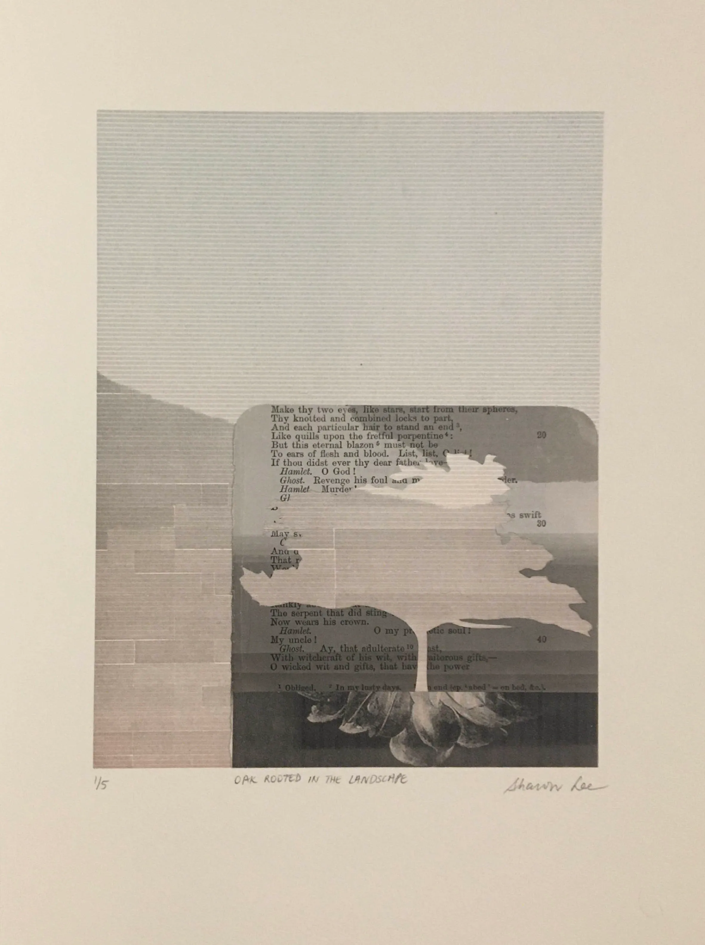 Oak rooted in the landscape — Lithograph, chine collé