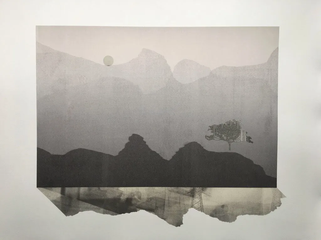 Oblique projectionscape with Oak — Lithograph and chine collé